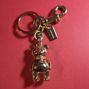 COACH 3D Gold Tone Teddy Bear Keychain / Bag Charm
